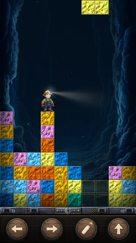Iron Deeps: a cave-in volley of ore pieces falls toward Boom on the pile.
